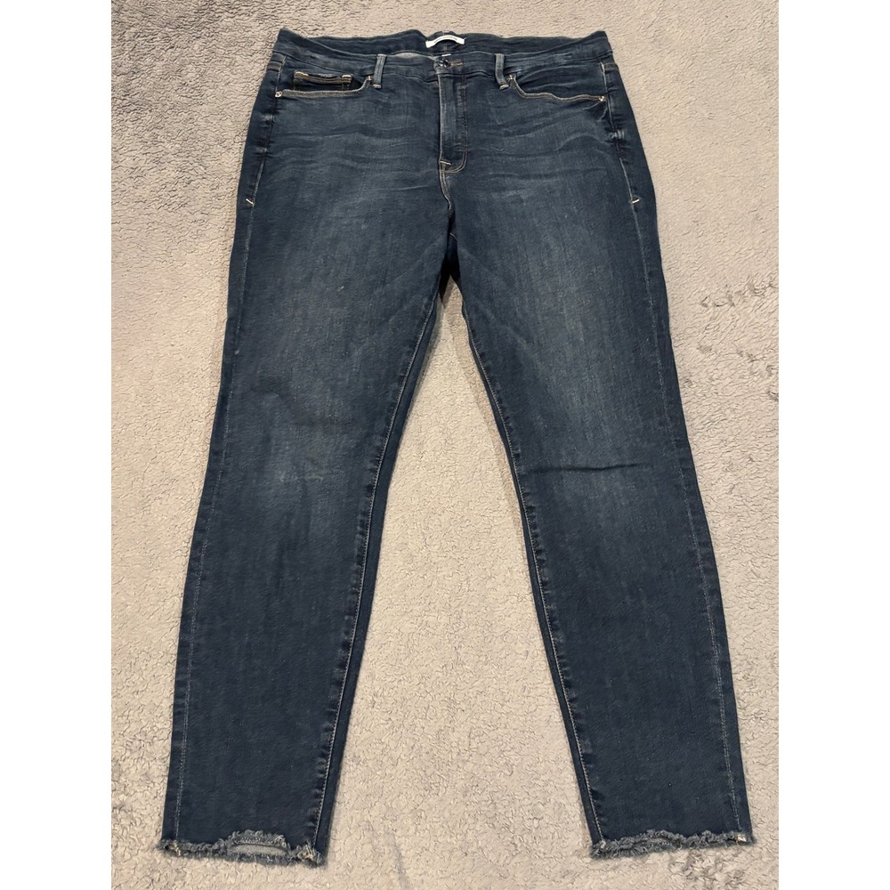 Good American Good Legs Skinny Jeans Dark Wash Raw Hem High Rise Blue 16 MM60